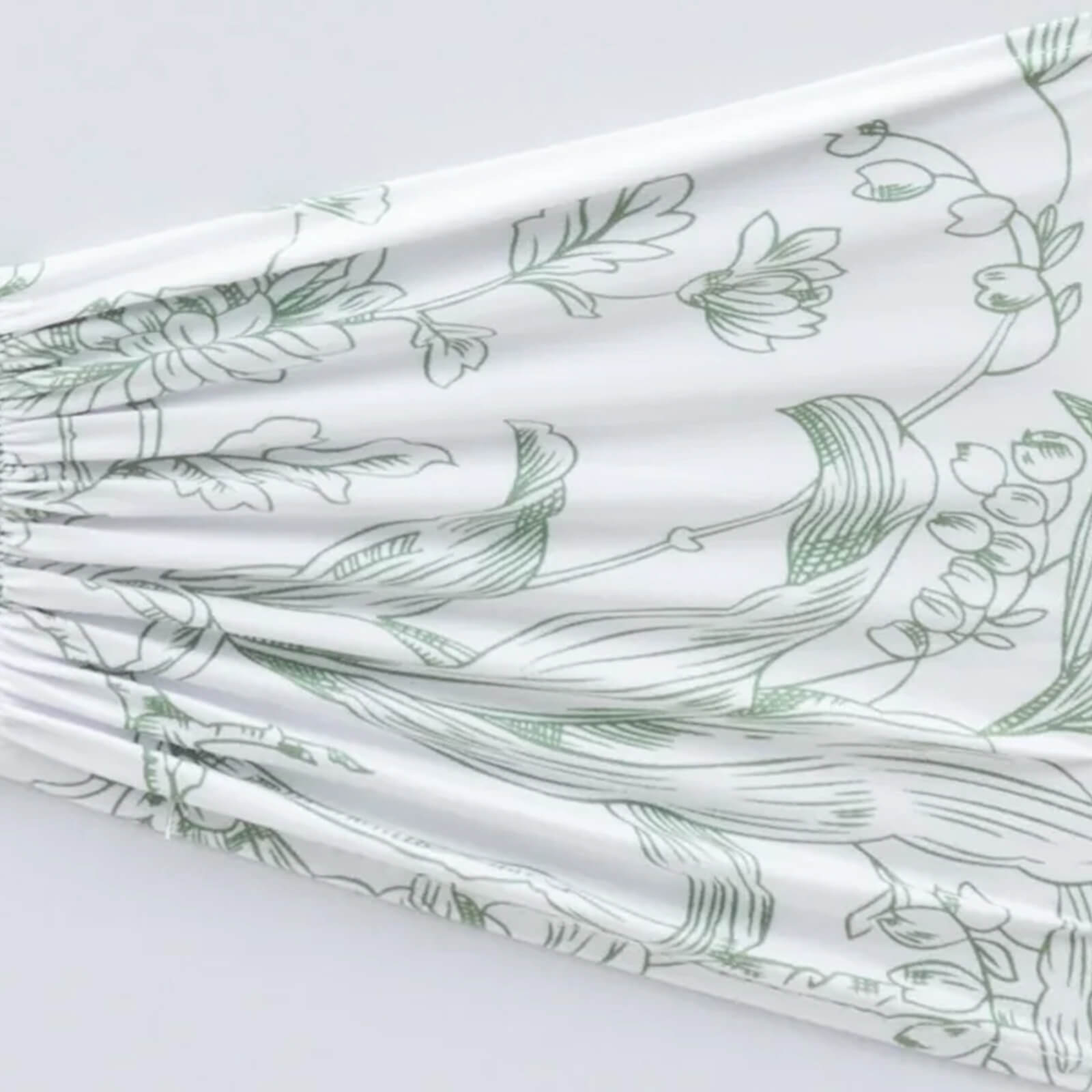 5 Pack Wide Spandex Chair Sashes in White Dusty Sage Green French Toile – Stylish Ruffled Chair Bands - 8"x13"