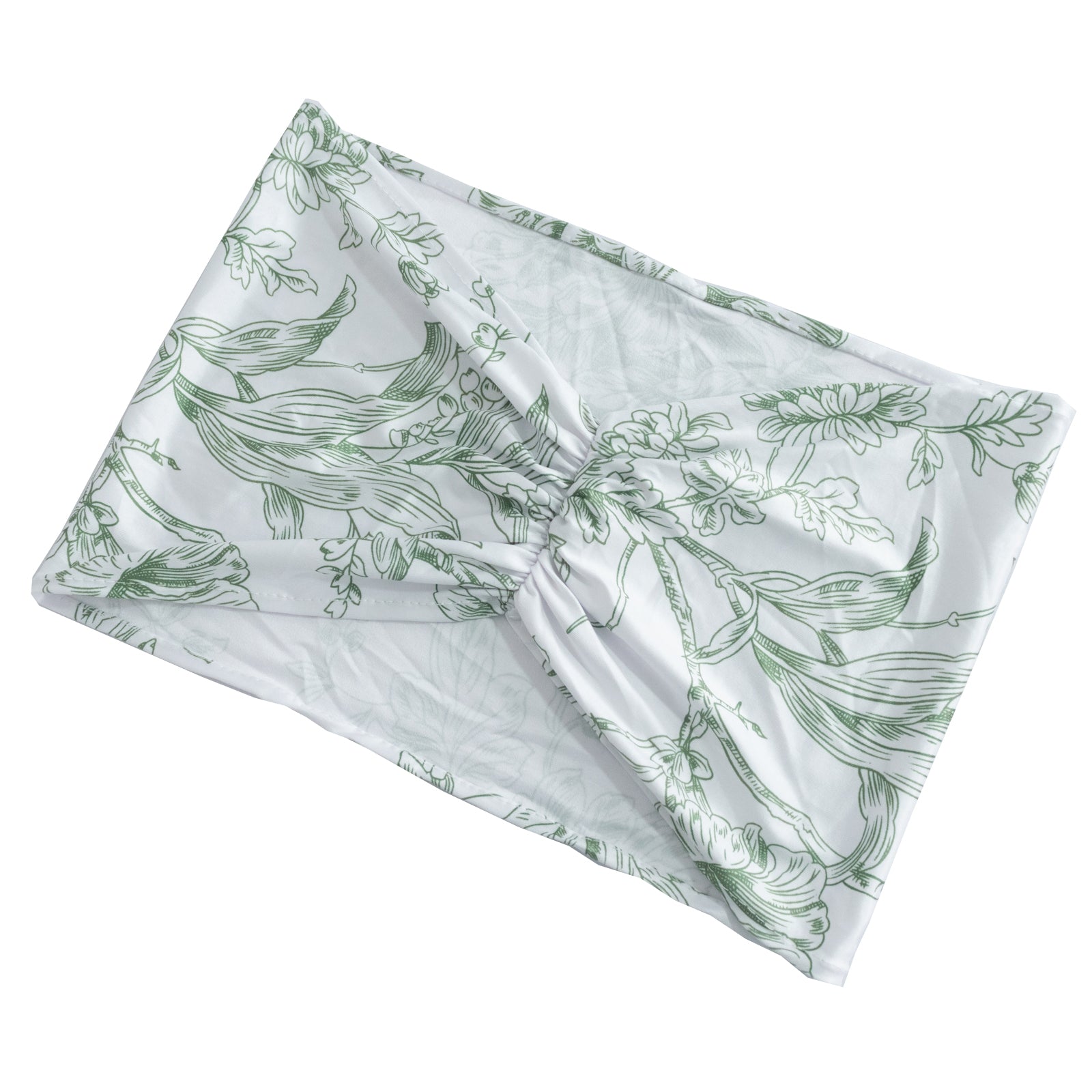 5 Pack Wide Spandex Chair Sashes in White Dusty Sage Green French Toile – Stylish Ruffled Chair Bands - 8"x13"