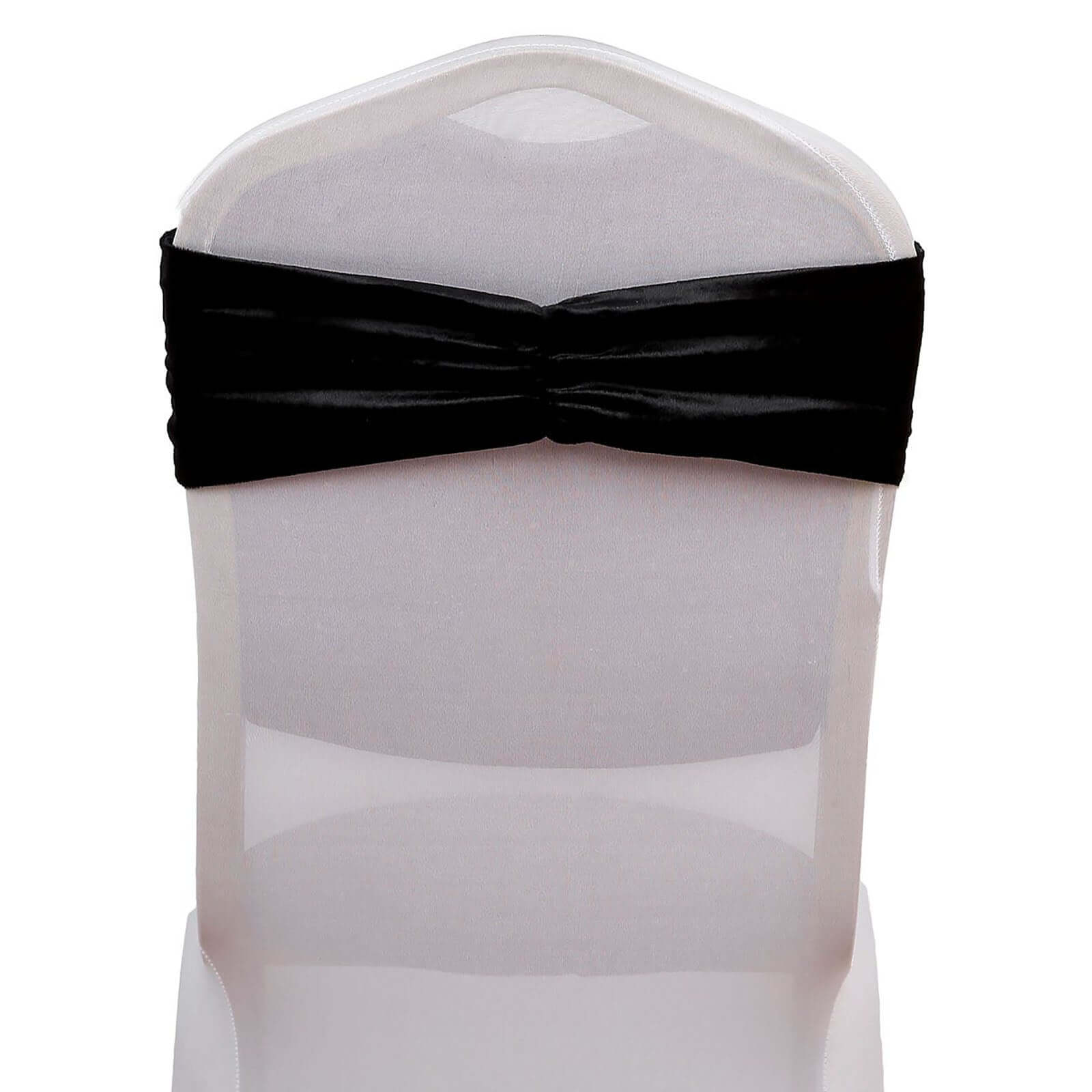 5 Pack Velvet Chair Sashes with Ruffled Center Black - Soft Stretchable Chair Bands for Sophisticated Event Decor