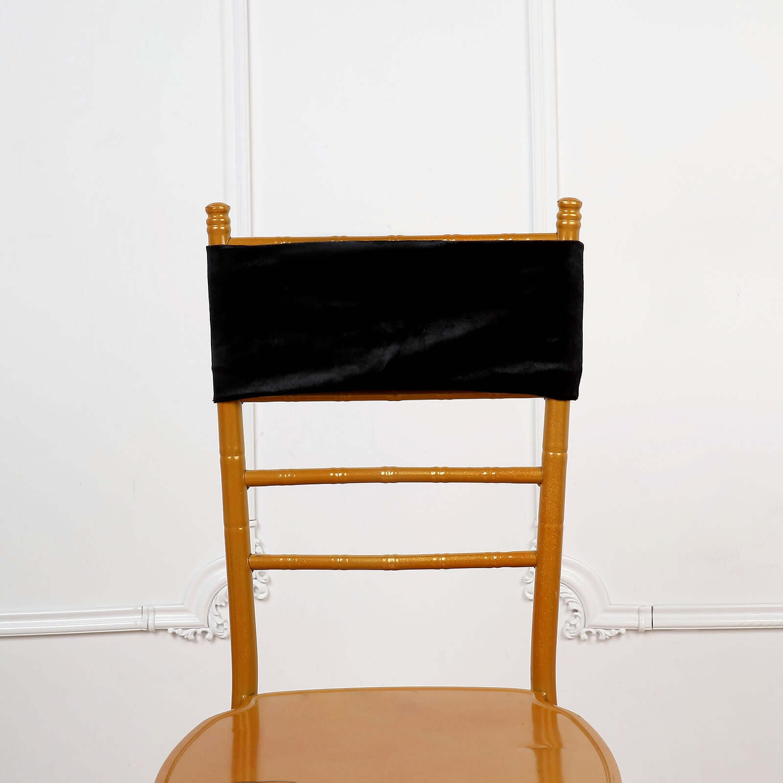 5 Pack Velvet Chair Sashes with Ruffled Center Black - Soft Stretchable Chair Bands for Sophisticated Event Decor