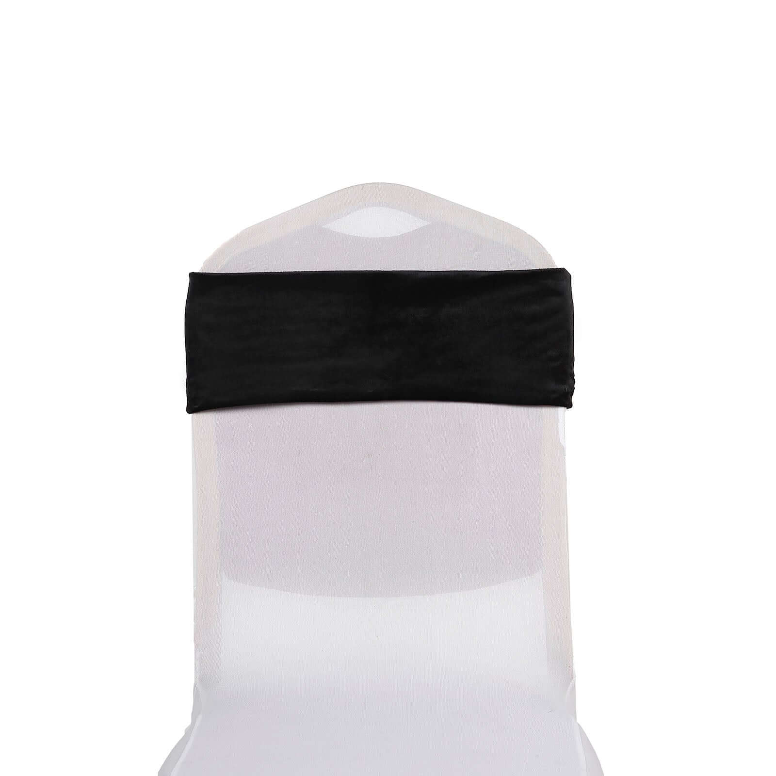 5 Pack Velvet Chair Sashes with Ruffled Center Black - Soft Stretchable Chair Bands for Sophisticated Event Decor
