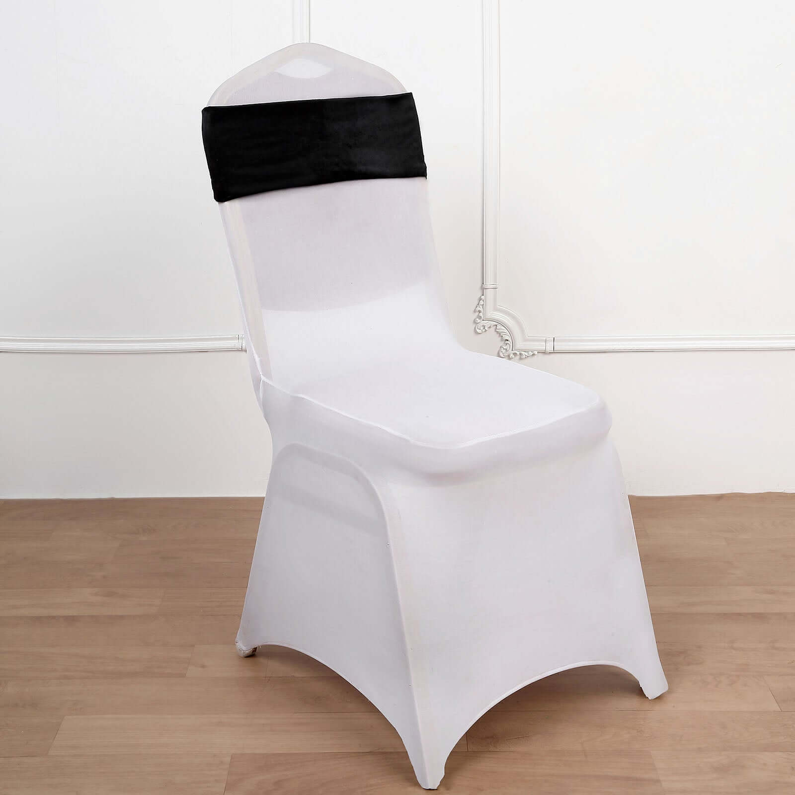 5 Pack Velvet Chair Sashes with Ruffled Center Black - Soft Stretchable Chair Bands for Sophisticated Event Decor