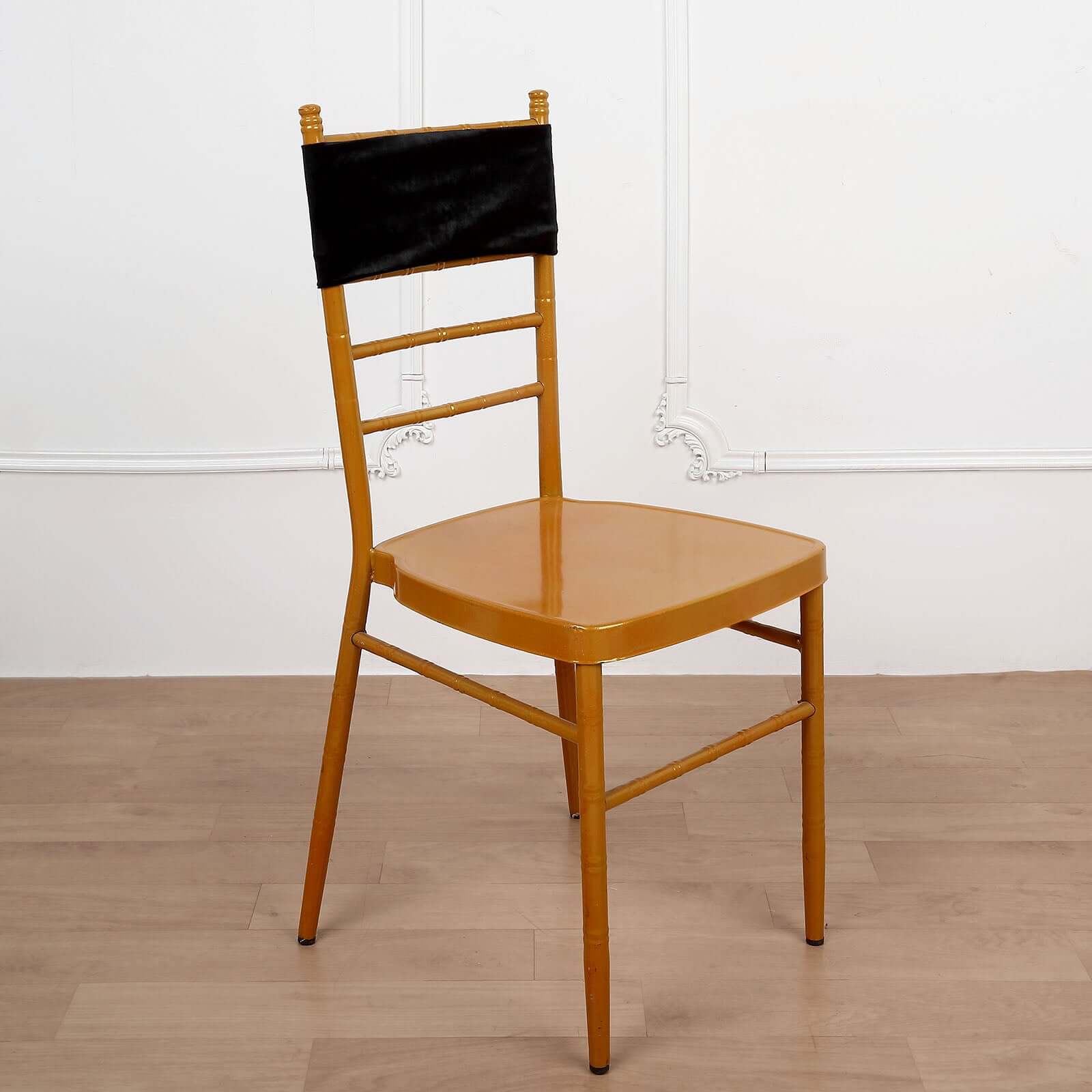 5 Pack Velvet Chair Sashes with Ruffled Center Black - Soft Stretchable Chair Bands for Sophisticated Event Decor