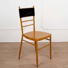 5 Pack Velvet Chair Sashes with Ruffled Center Black - Soft Stretchable Chair Bands for Sophisticated Event Decor