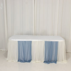 14ft Sheer Pleated Ruffle Skirting Chiffon Table Skirt - Dusty Blue and Ivory, Shimmer Sheer, Wrinkle-Free Fabric