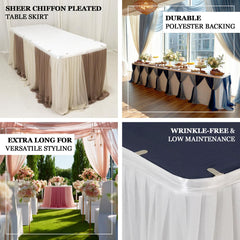 14ft Sheer Pleated Ruffle Skirting Chiffon Table Skirt - White, Shimmer Sheer, Wrinkle-Free Fabric