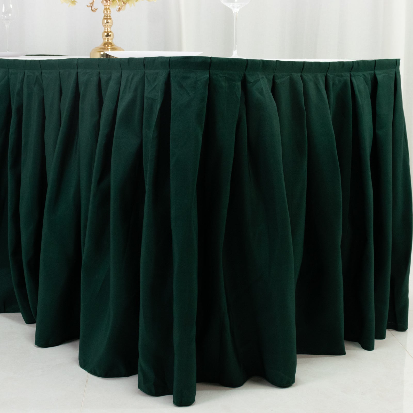 Polyester 14ft Table Skirt Hunter Emerald Green - Classic Pleated Design for Weddings & Events