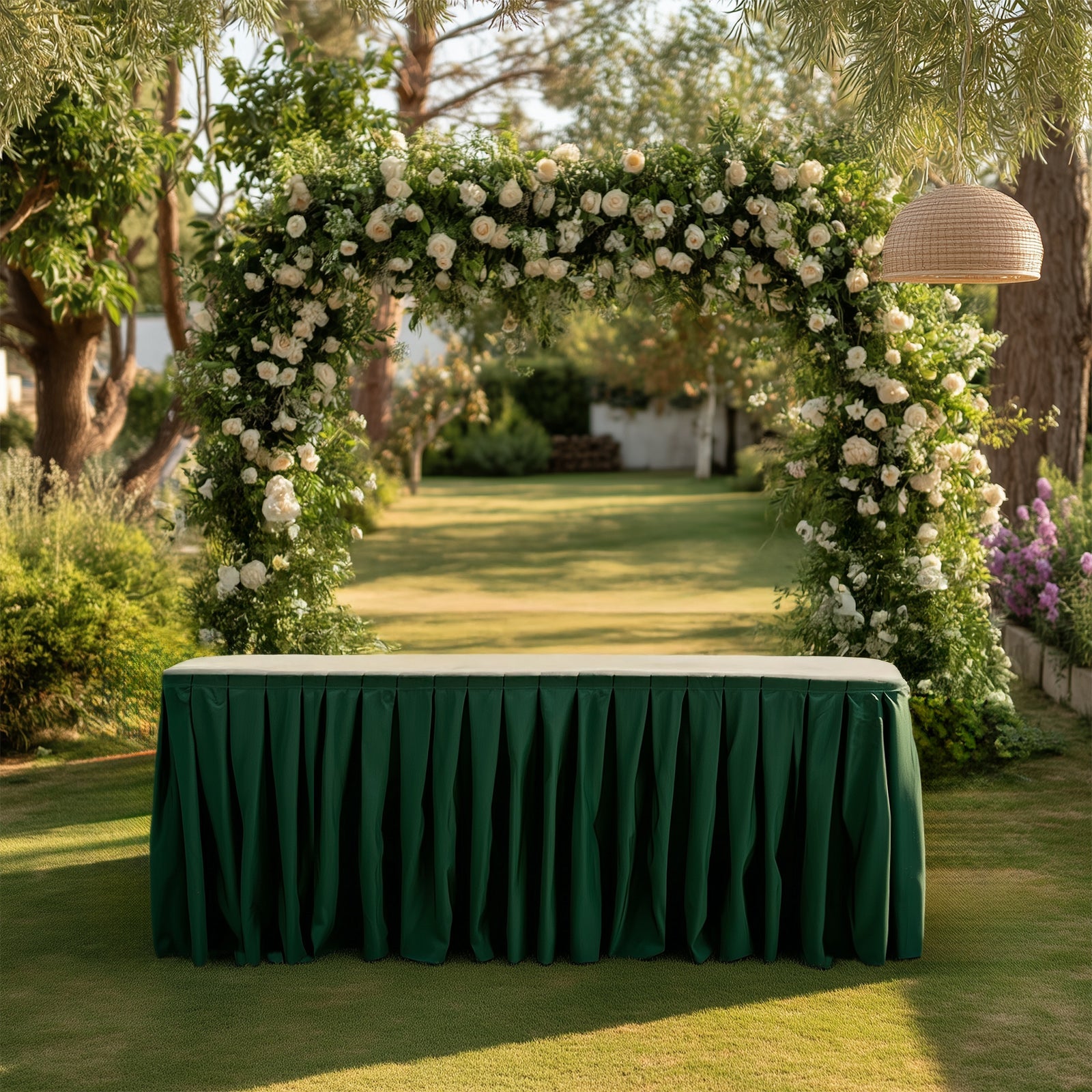 Polyester 14ft Table Skirt Hunter Emerald Green - Classic Pleated Design for Weddings & Events