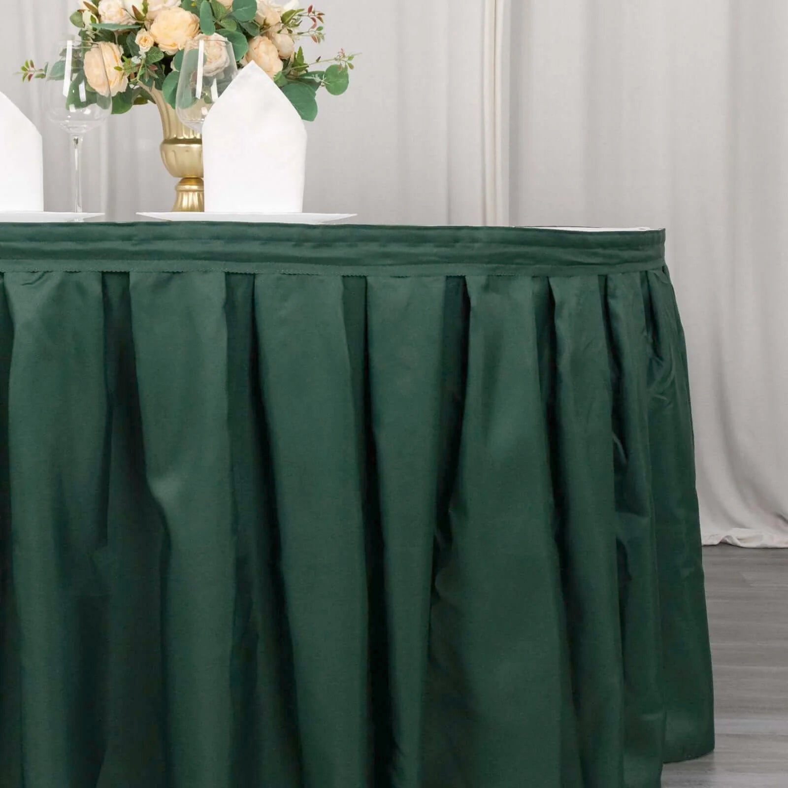 Polyester 21ft Table Skirt Hunter Emerald Green - Classic Pleated Design