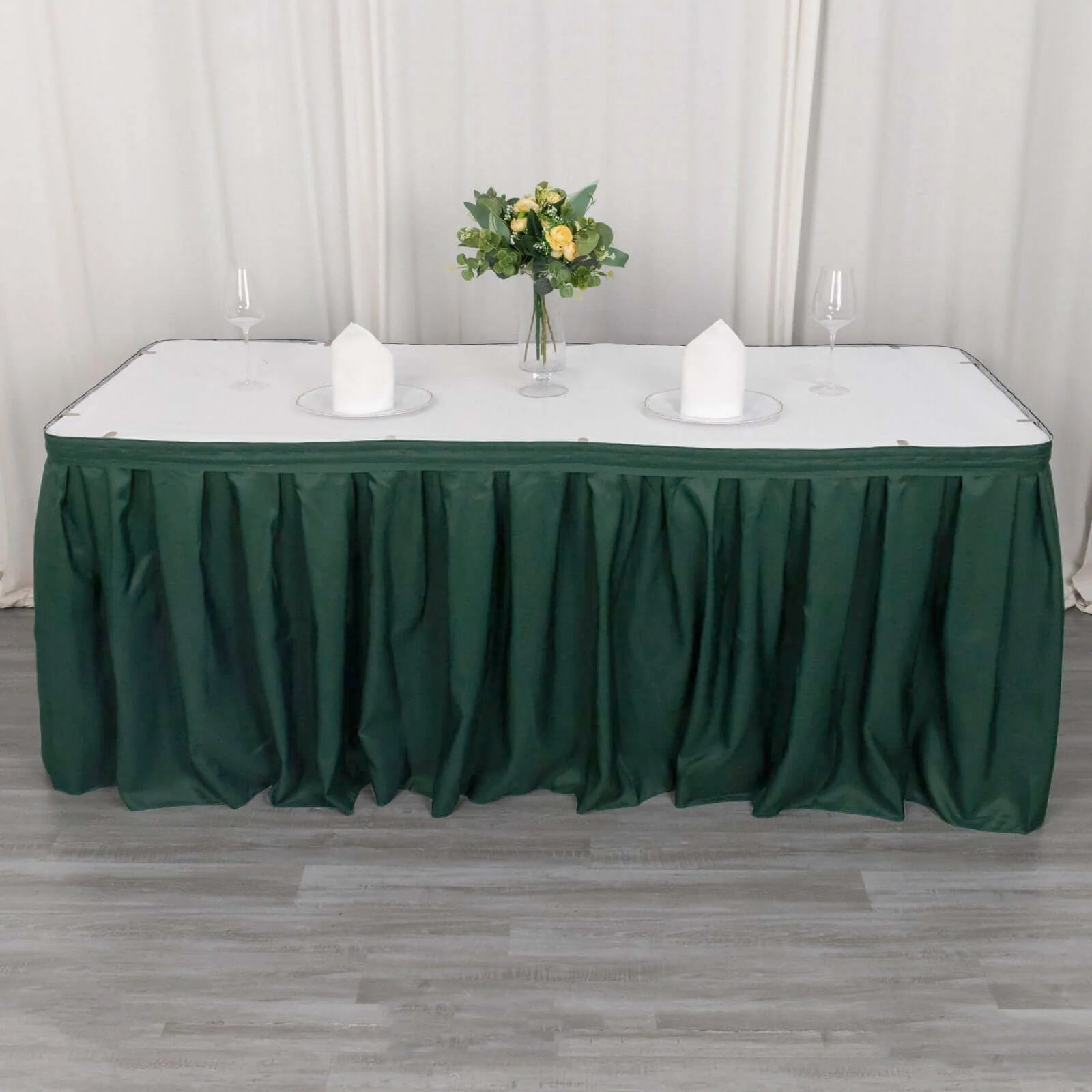 Polyester 21ft Table Skirt Hunter Emerald Green - Classic Pleated Design
