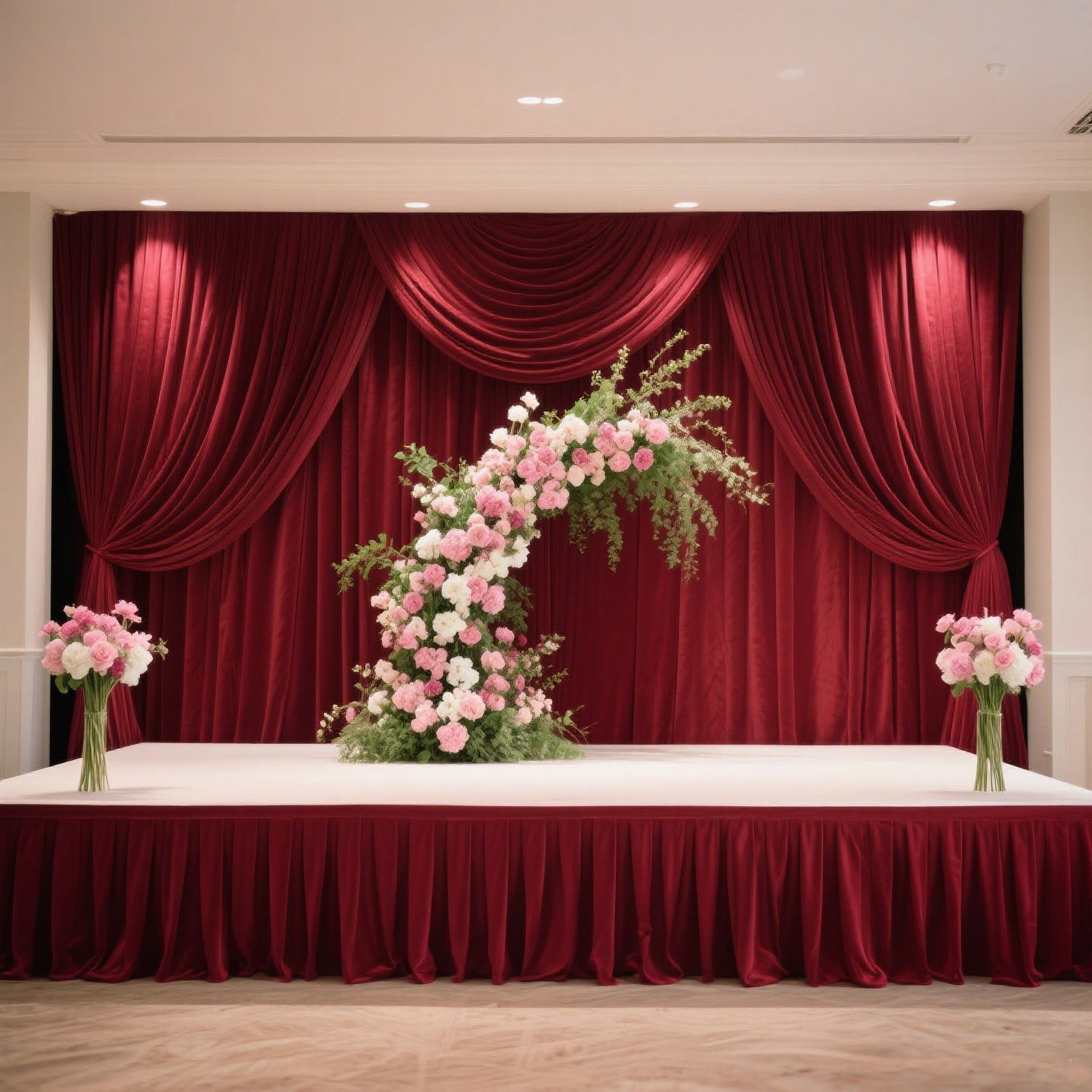 Portable Stage Skirt Burgundy Polyester Platform Skirting Cloth for Events, Performances & Wedding Staging - 24"x20ft