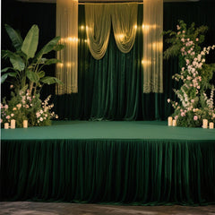 Portable Stage Skirt Hunter Emerald Green Polyester Platform Skirting Cloth for Events, Performances & Wedding Staging - 48"x20ft