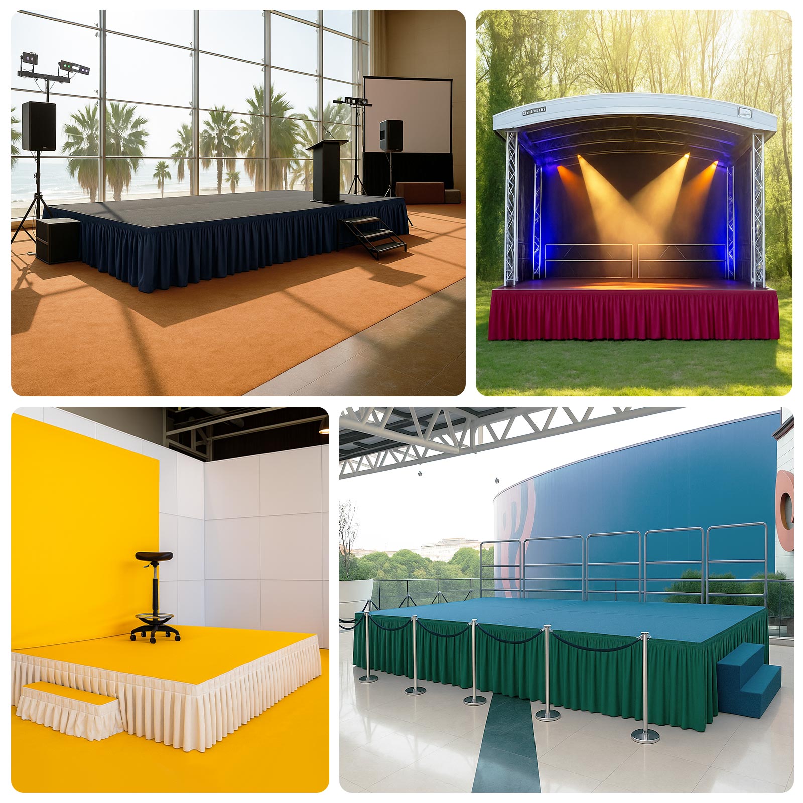 Portable Stage Skirt White Polyester Platform Skirting Cloth for Events, Performances & Wedding Staging - 48"x20ft