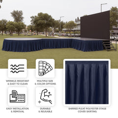 Portable Stage Skirt Navy Blue Polyester Platform Skirting Cloth for Events, Performances & Wedding Staging - 24"x20ft