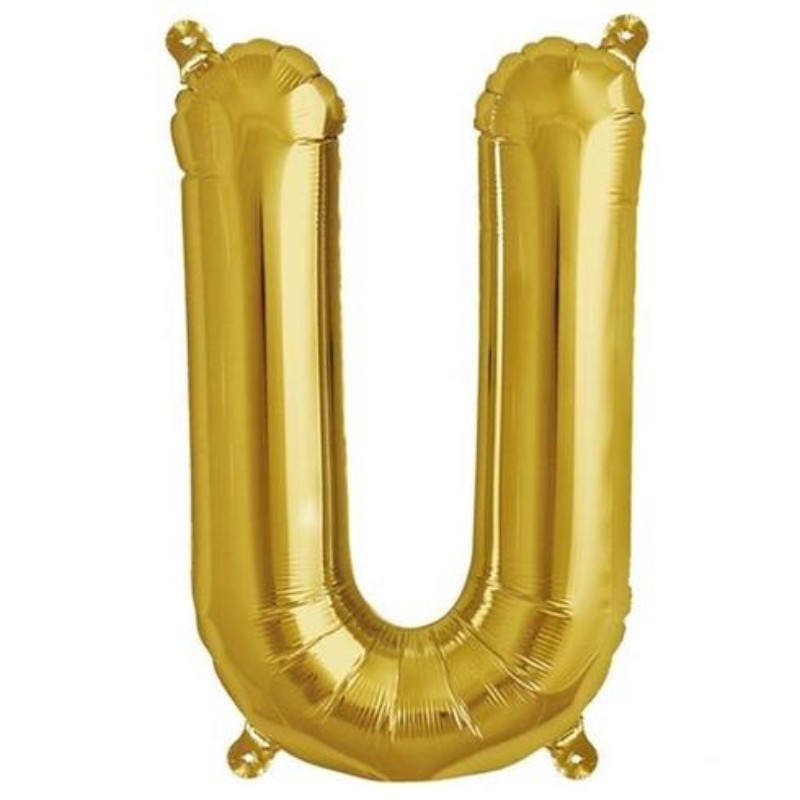 16" Shiny Metallic Gold Mylar Foil Alphabet Letter and Number Balloons - U