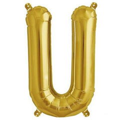 16" Shiny Metallic Gold Mylar Foil Alphabet Letter and Number Balloons - U