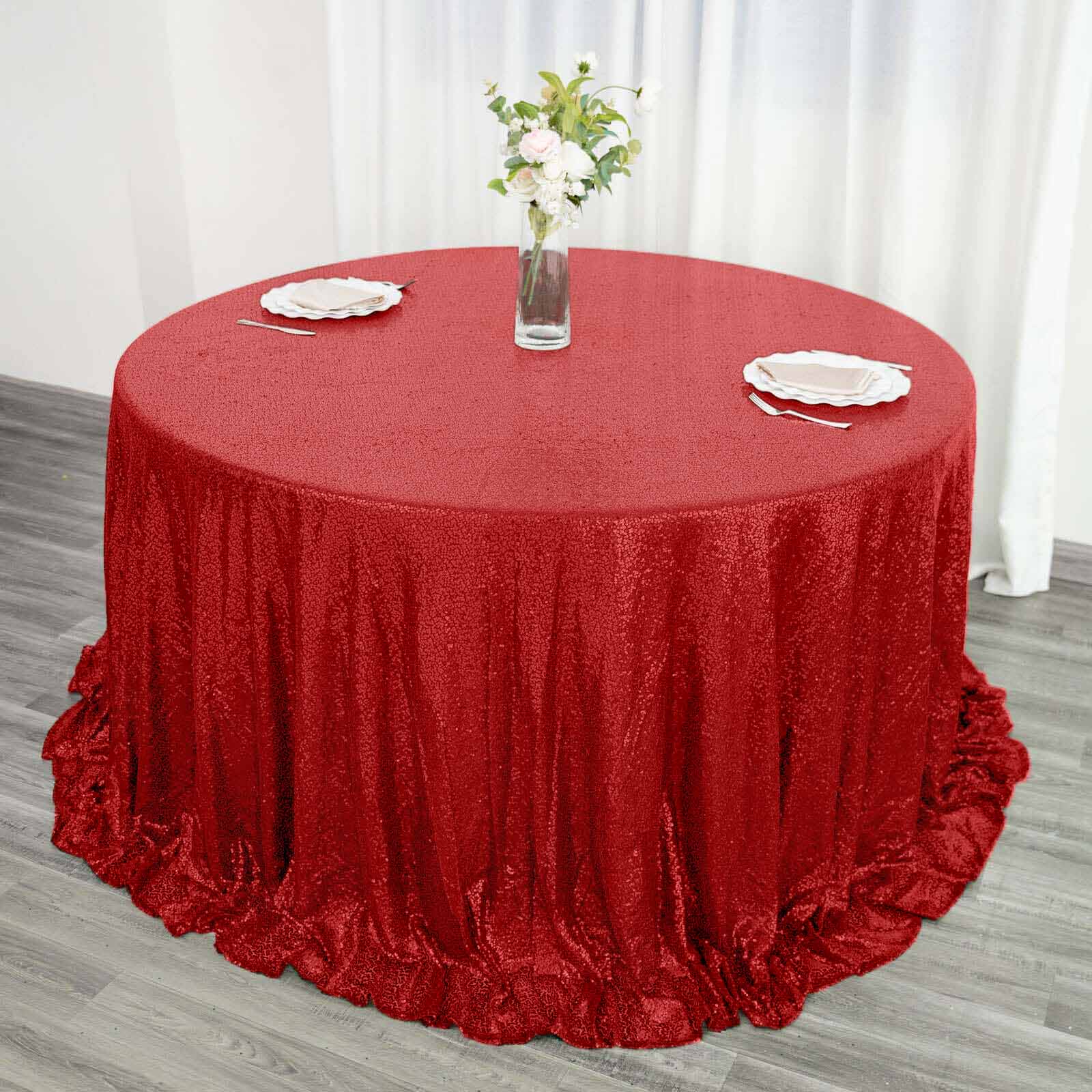 Sequin 132" Round Tablecloth Red - Seamless Dazzling Table Cover
