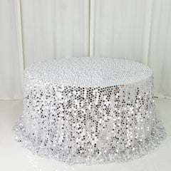Sequin 132" Round Tablecloth Silver - Big Payette Table Cover