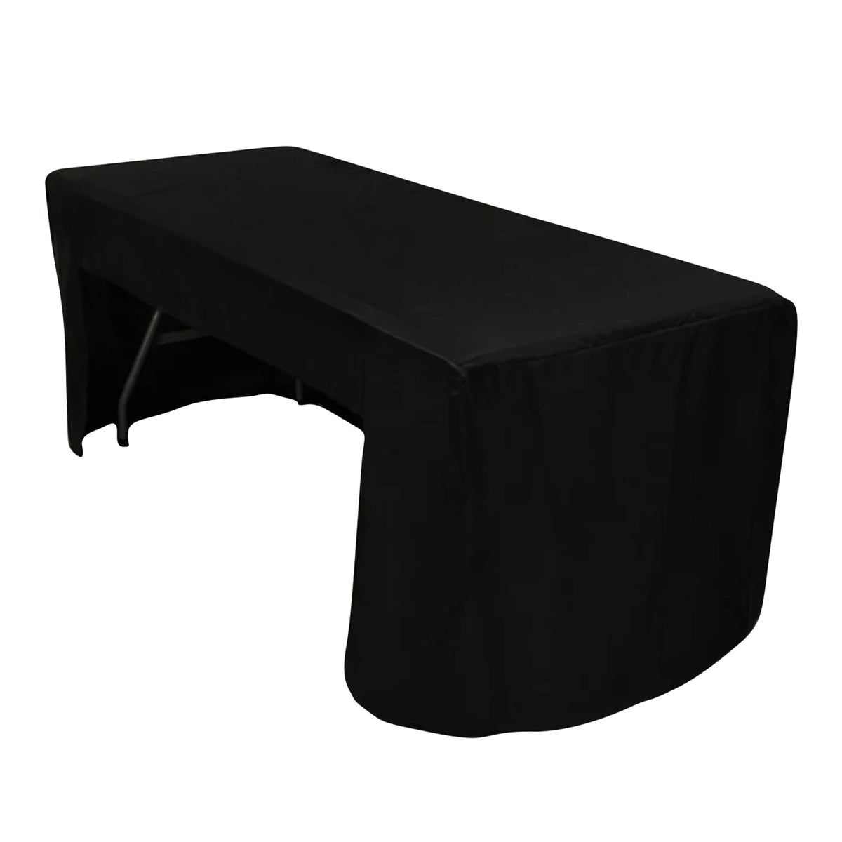 Fitted Polyester 72"x30" Rectangle Tablecloth Black with Open Back Design - Easy to Maintain and Wrinkle-Resistant Table Cover
