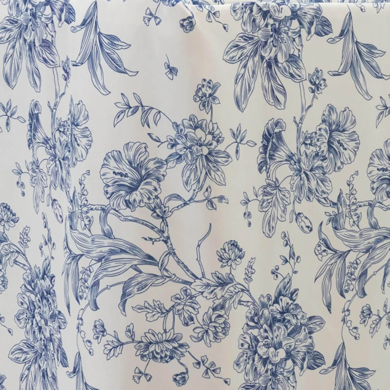 French Toile Fitted Tablecloth 8ft – Blue & White Rectangular Polyester Wrinkle-Resistant Table Cover