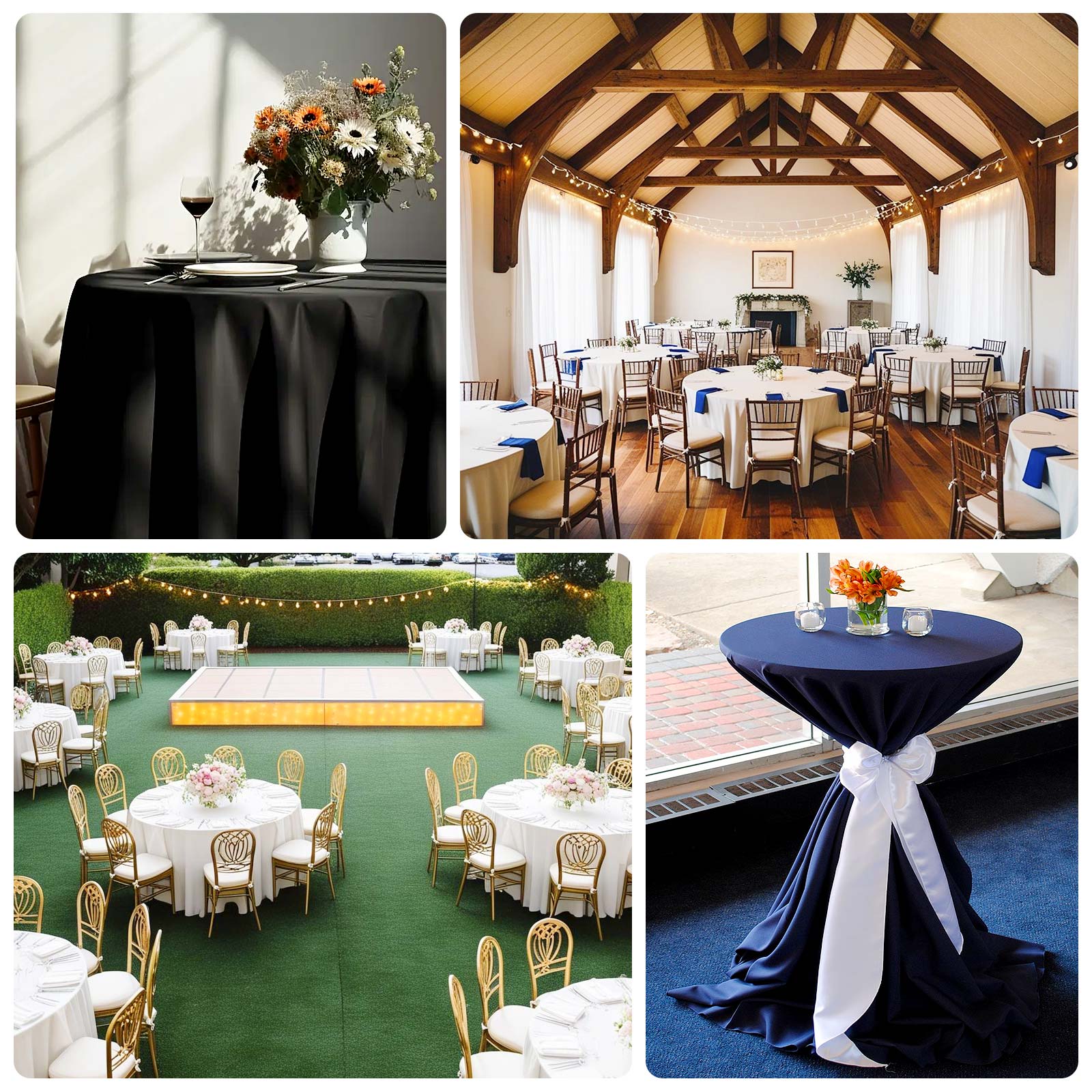 Fire Retardant Premium Polyester 120" Round Tablecloth Black - High-Performance Seamless Table Cover