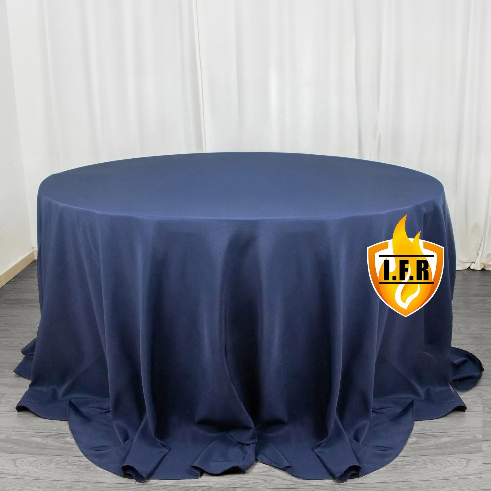 Fire Retardant Premium Polyester 132" Round Tablecloth Navy Blue - High-Performance Seamless Table Cover