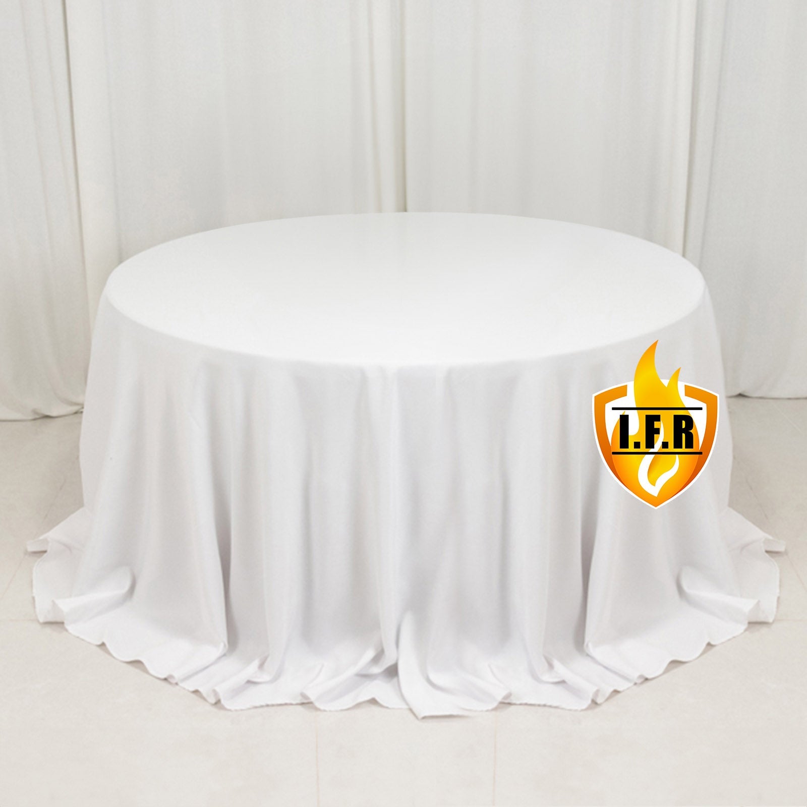 Fire Retardant Premium Polyester 132" Round Tablecloth White - Stylish High-Performance Table Cover for Large Gatherings