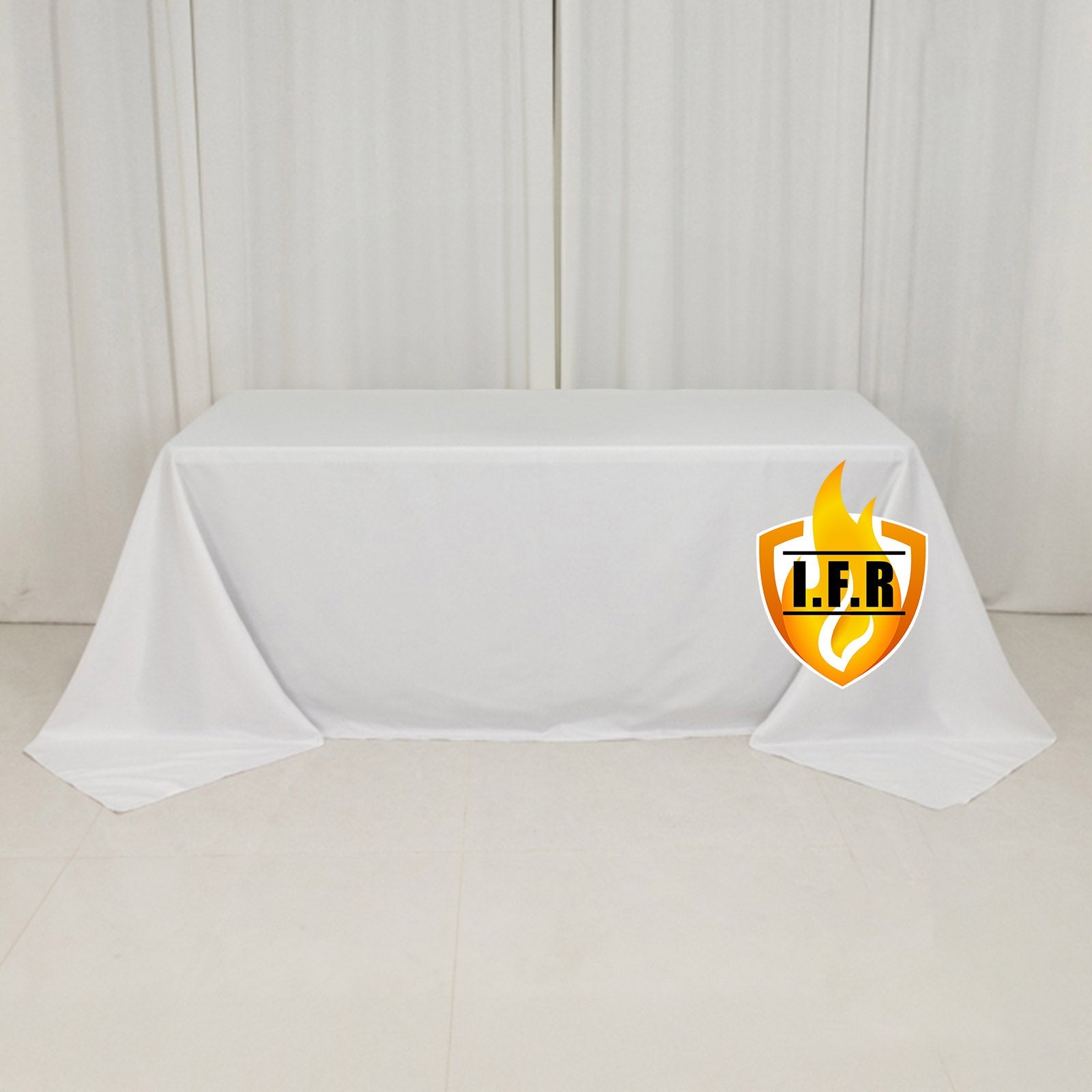 Fire Retardant Premium Polyester 90"x132" Rectangular Tablecloth White - Stylish High-Performance Seamless Table Cover for Large Gatherings