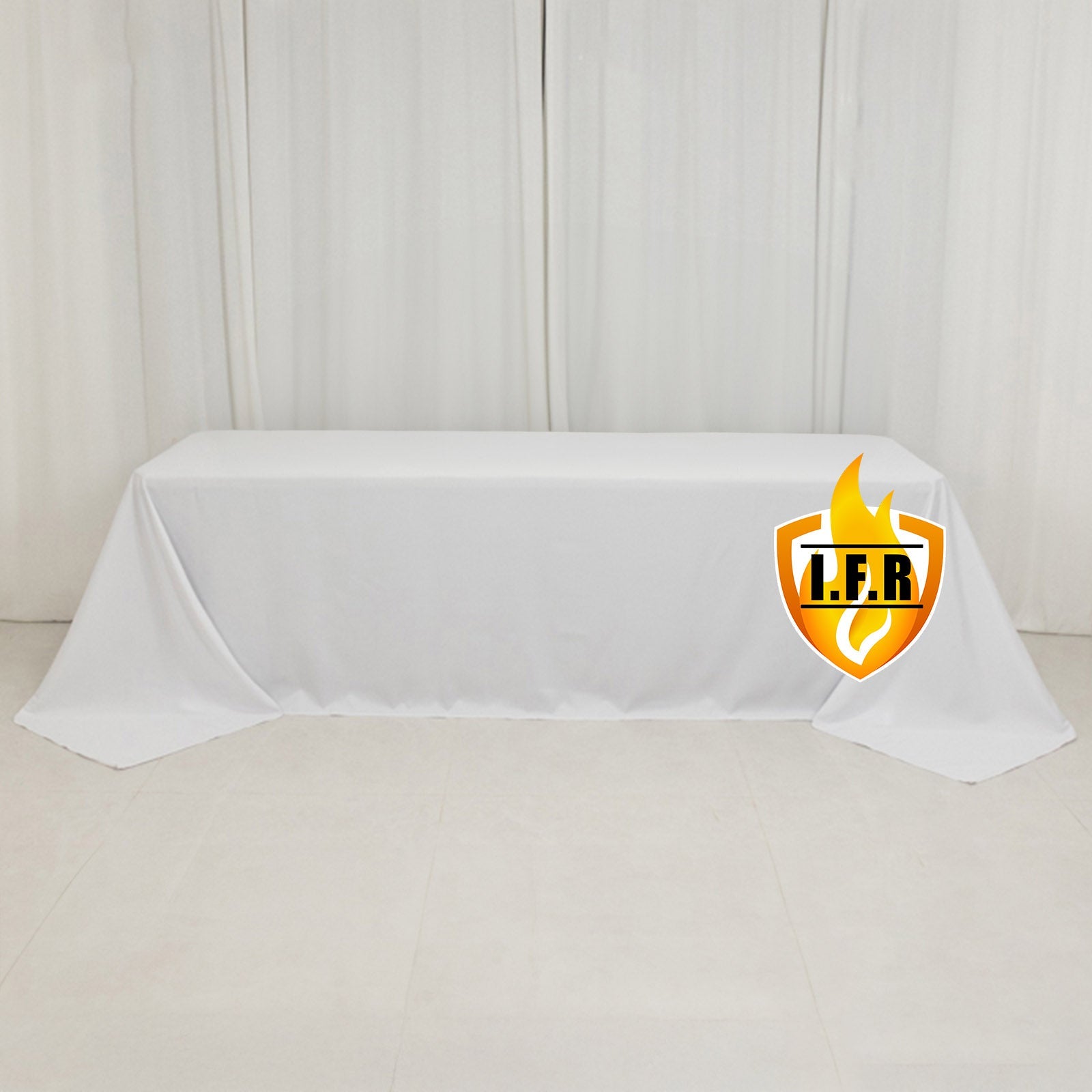 Fire Retardant Premium Polyester 90"x156" Rectangular Tablecloth White - Stylish High-Performance Seamless Table Cover for Large Gatherings