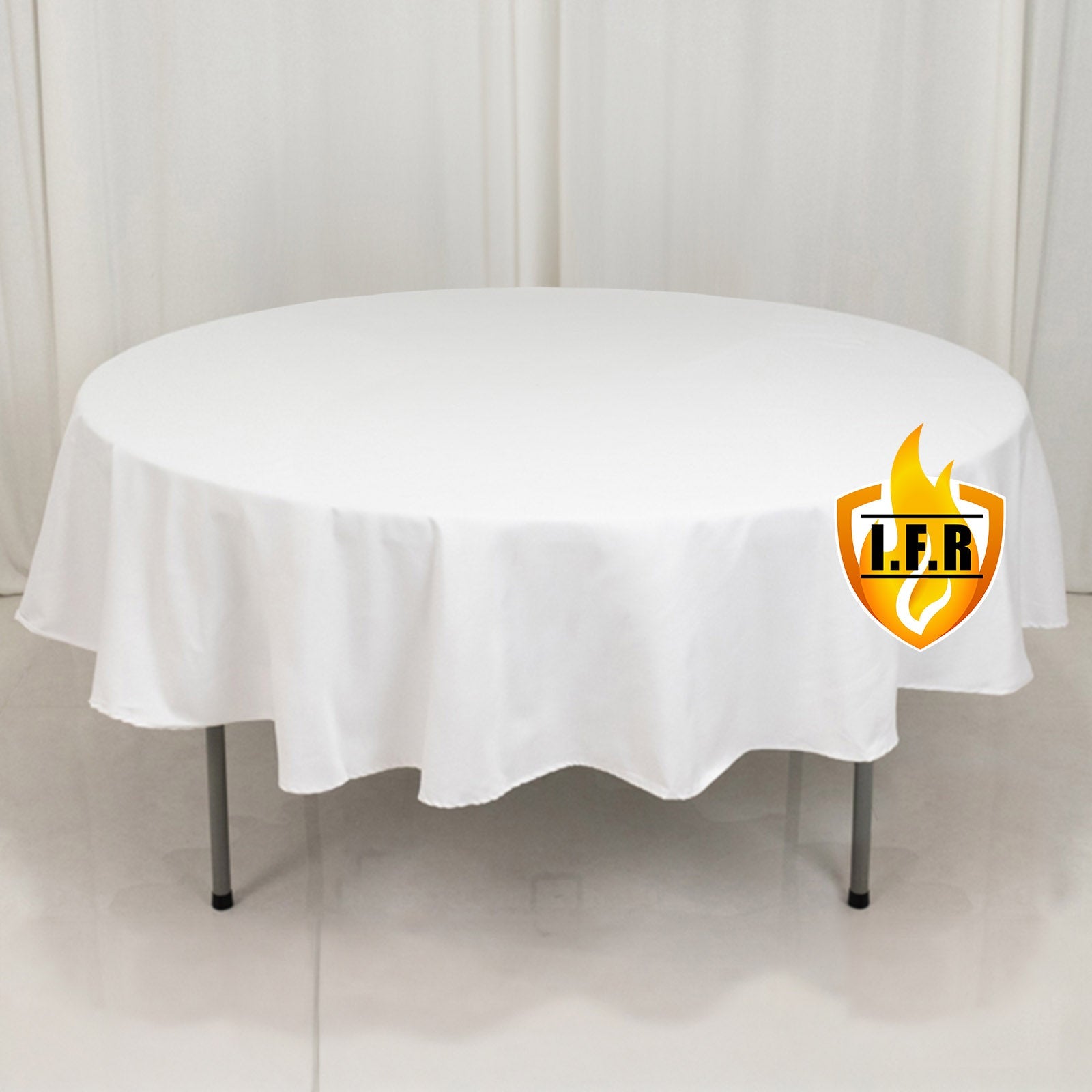 Fire Retardant Premium Polyester 90" Round Tablecloth White - Stylish High-Performance Table Cover for Large Gatherings