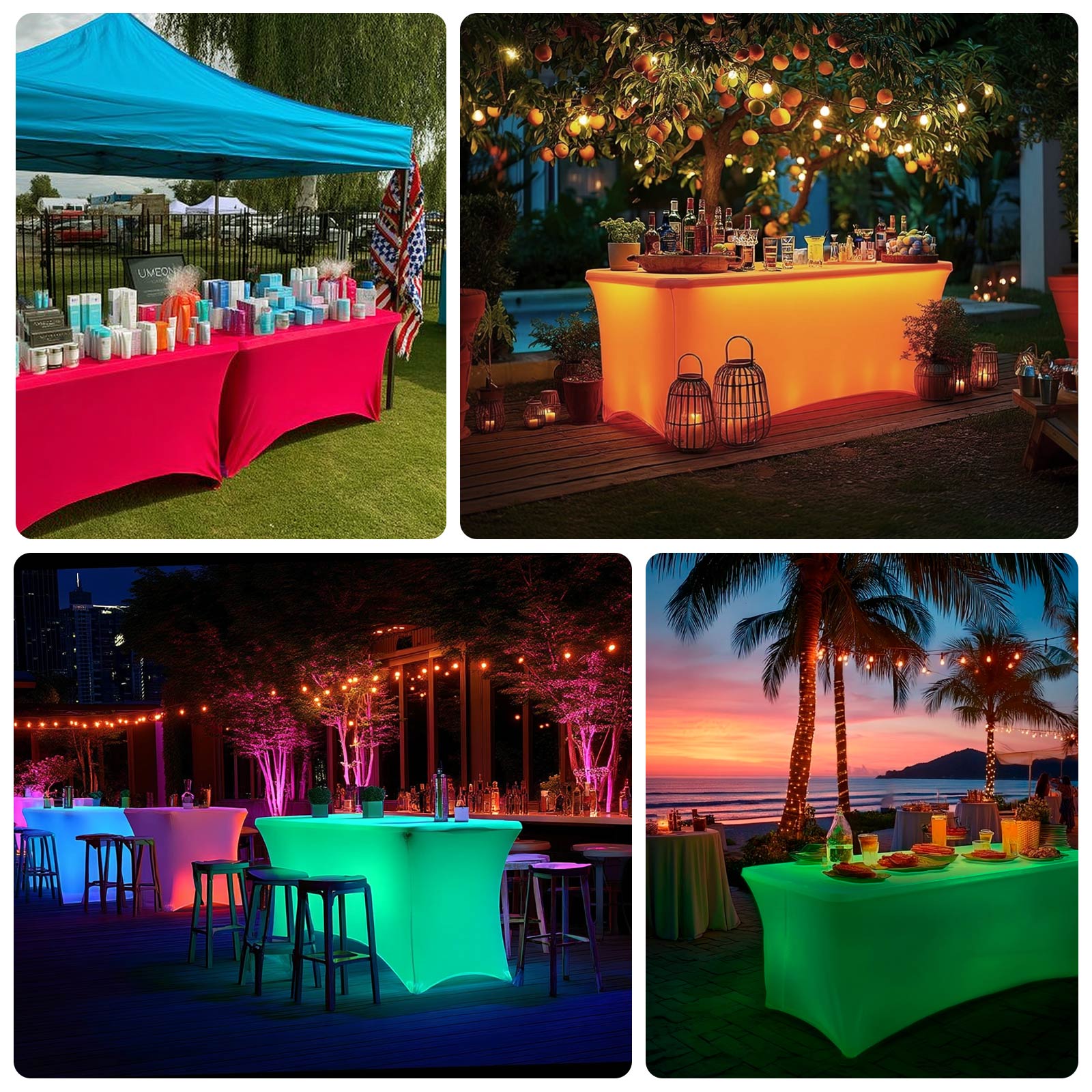 Glow Neon Fuchsia Fitted Spandex Tablecloth – 6ft Rectangle, Wrinkle-Free Cover