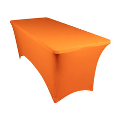 Glow Neon Orange Fitted Spandex Tablecloth – 6ft Rectangle, Wrinkle-Free Cover