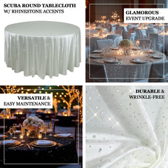 Scuba Round Tablecloth 120″ Pearl White with Rhinestone Accents – Seamless, Wrinkle-Free, Stain-Resistant Event Linen