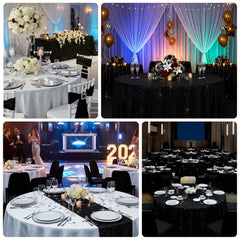 Scuba Round Tablecloth 132″ White with Rhinestone Accents – Seamless, Wrinkle-Free, Stain-Resistant Event Linen