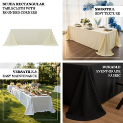 Scuba Rectangular 90"x132" Tablecloth White with Rounded Corners – Seamless, Wrinkle Free & Stain Resistant Table Cover