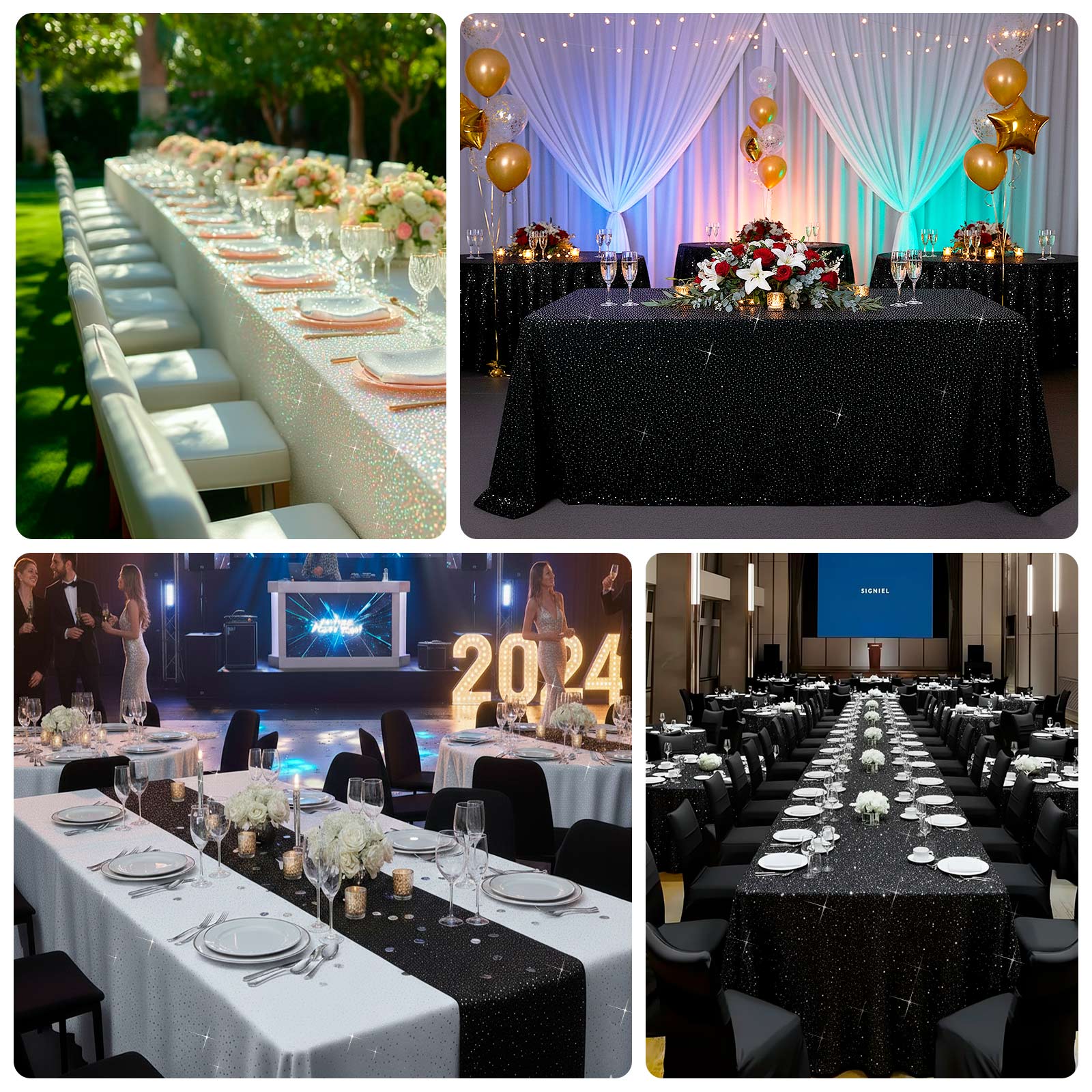 Scuba Rectangular Tablecloth 90"×156" White with Rhinestone Accents – Seamless, Wrinkle-Free, Stain-Resistant Event Linen