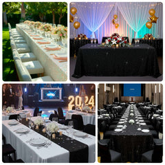 Scuba Rectangular Tablecloth 90"×156" White with Rhinestone Accents – Seamless, Wrinkle-Free, Stain-Resistant Event Linen