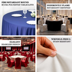 Fire Retardant Scuba Tablecloth – 120" Round Navy Blue, Wrinkle Free, Stain Resistant, Seamless Polyester Cover