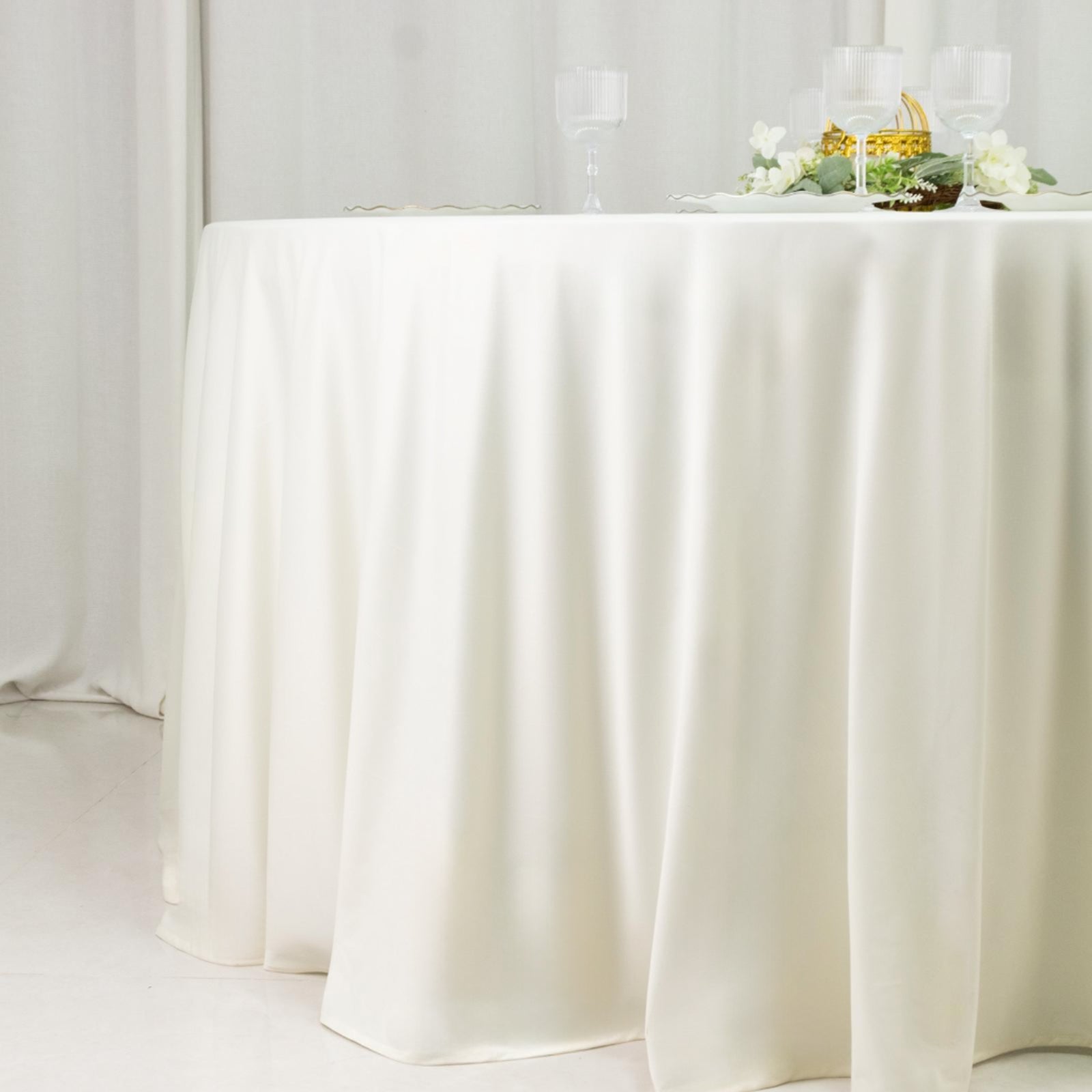 Fire Retardant Scuba Tablecloth – 120" Round Ivory, Wrinkle Free, Stain Resistant, Seamless Polyester Cover
