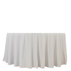 Fire Retardant Scuba Tablecloth – 120" Round White, Wrinkle Free, Stain Resistant, Seamless Polyester Cover