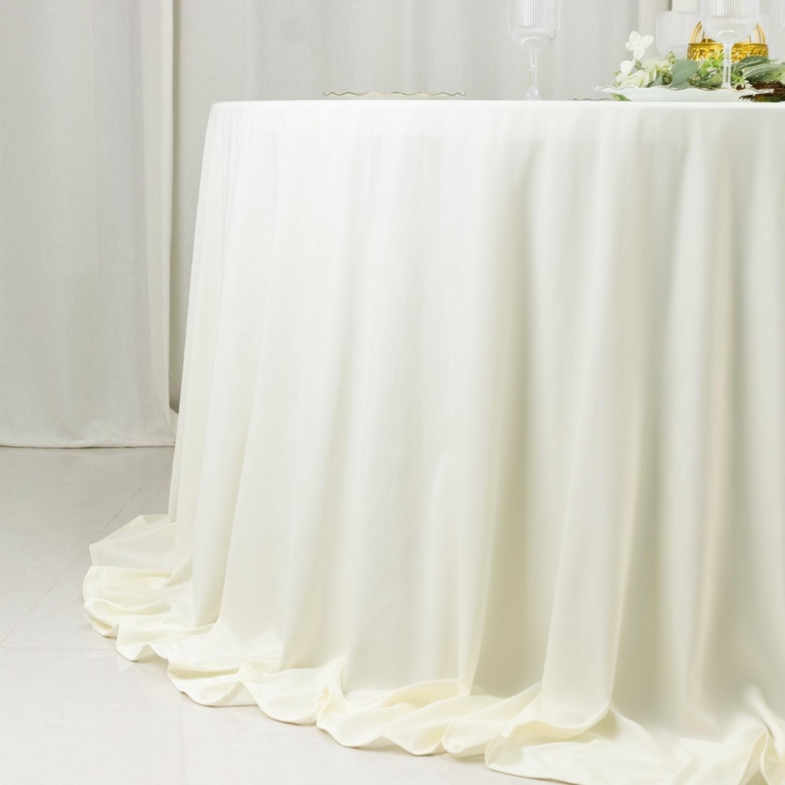 Fire Retardant Scuba Tablecloth – 132" Round Ivory, Wrinkle Free, Stain Resistant, Seamless Polyester Cover