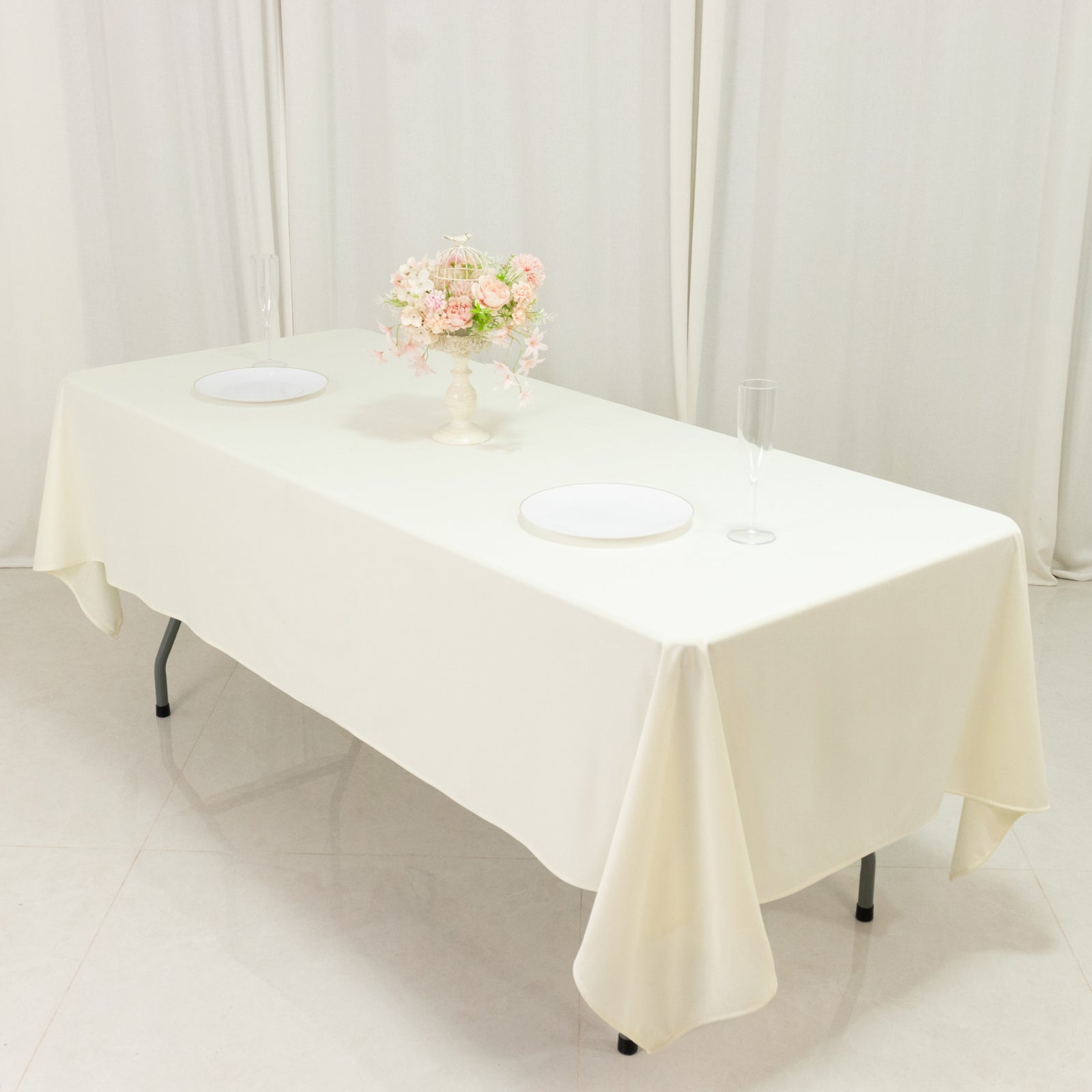 Fire Retardant Scuba Tablecloth – 60"x102" Rectangle Ivory, Wrinkle Free, Stain Resistant Polyester Cover