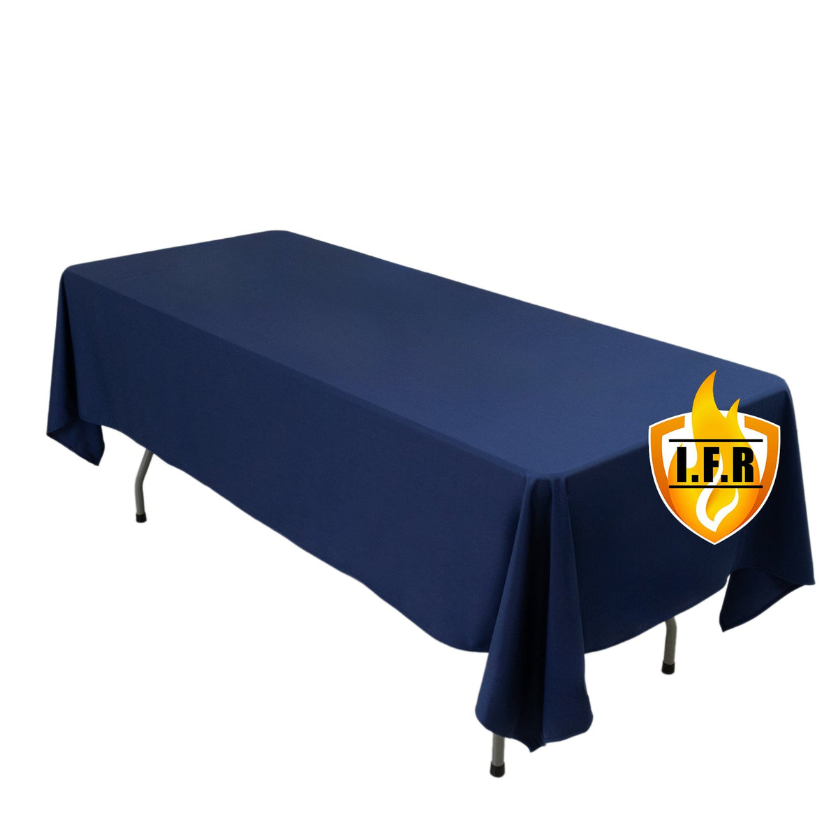 Fire Retardant Scuba Tablecloth – 60"x102" Rectangle Navy Blue, Wrinkle Free, Stain Resistant Polyester Cover
