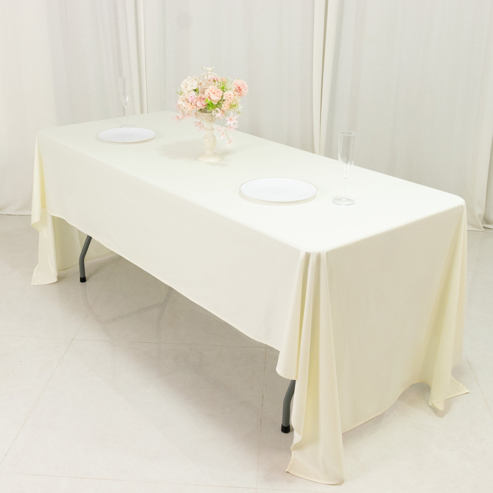 Fire Retardant Scuba Tablecloth – 60"x126" Rectangle Ivory, Wrinkle Free, Stain Resistant Polyester Cover