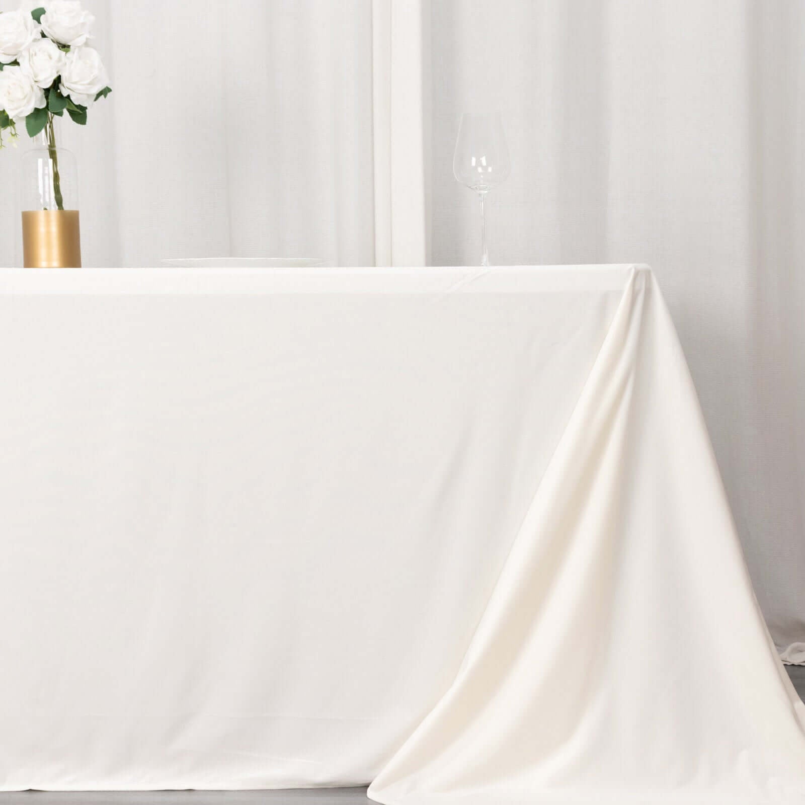 Fire Retardant Scuba Tablecloth – 90"x132" Rectangle Ivory, Wrinkle Free, Stain Resistant, Seamless Polyester Cover
