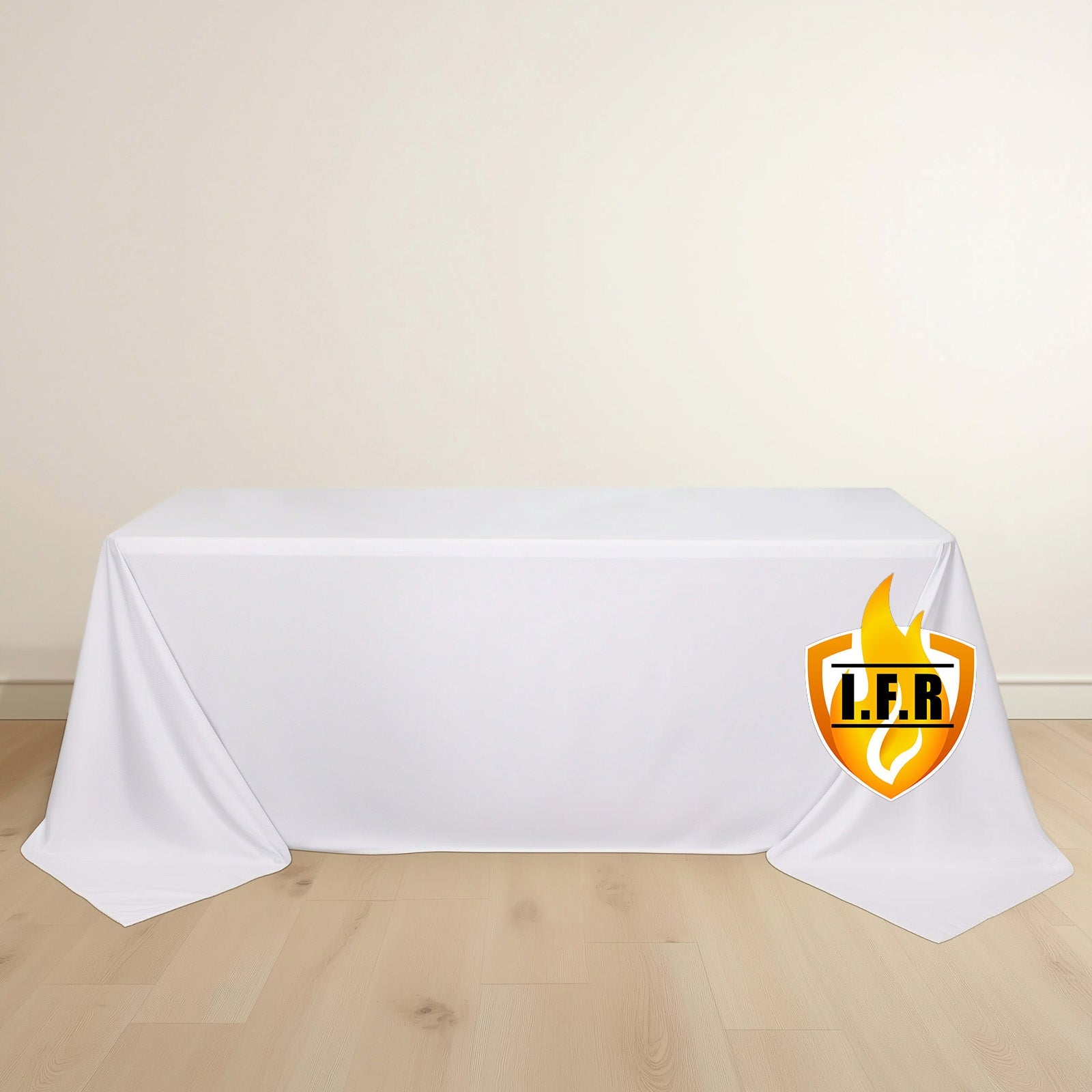Fire Retardant Scuba Tablecloth – 90"x132" Rectangle White, Wrinkle Free, Stain Resistant, Seamless Polyester Cover