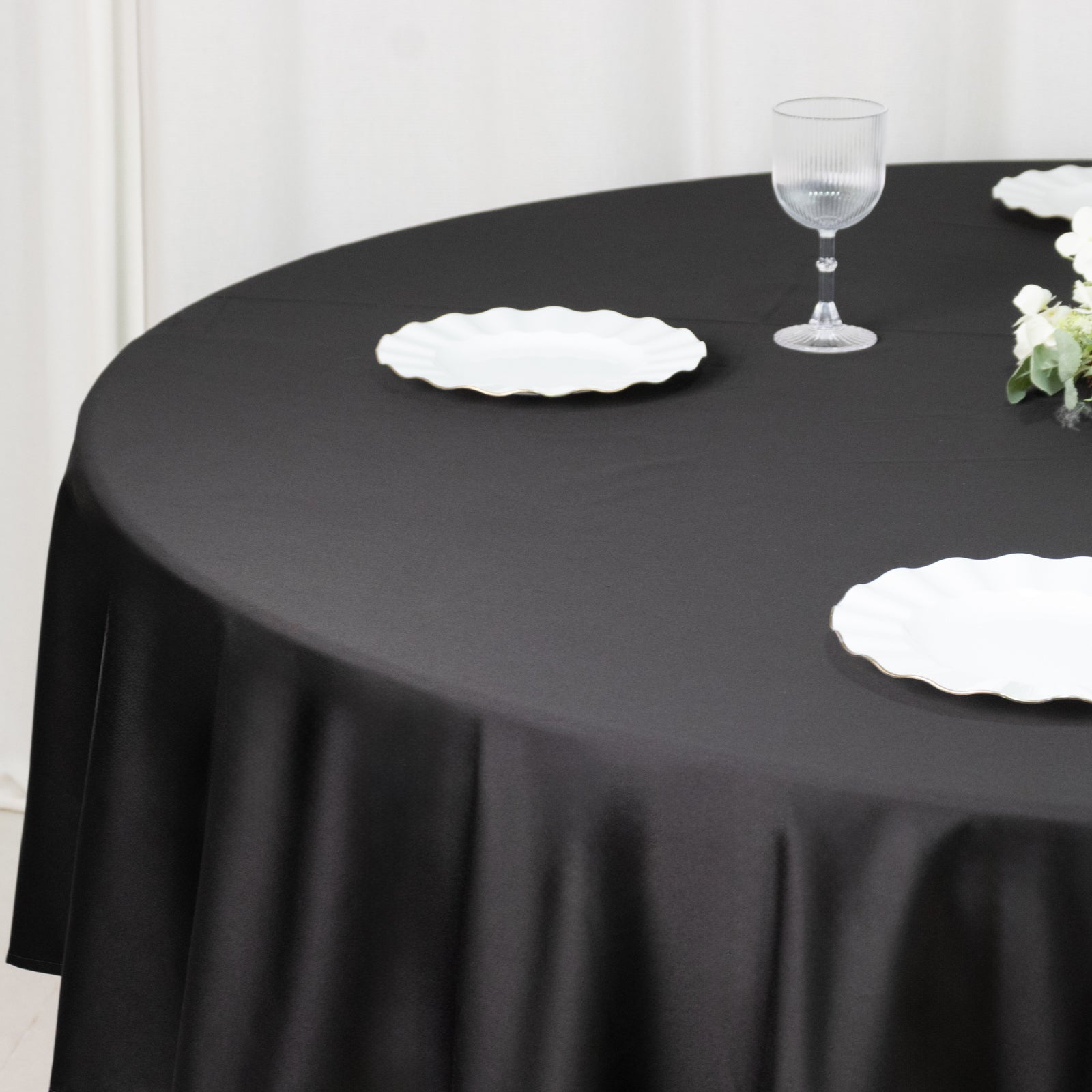 Fire Retardant Scuba Tablecloth – 90" Round Black, Wrinkle Free, Stain Resistant Polyester Cover