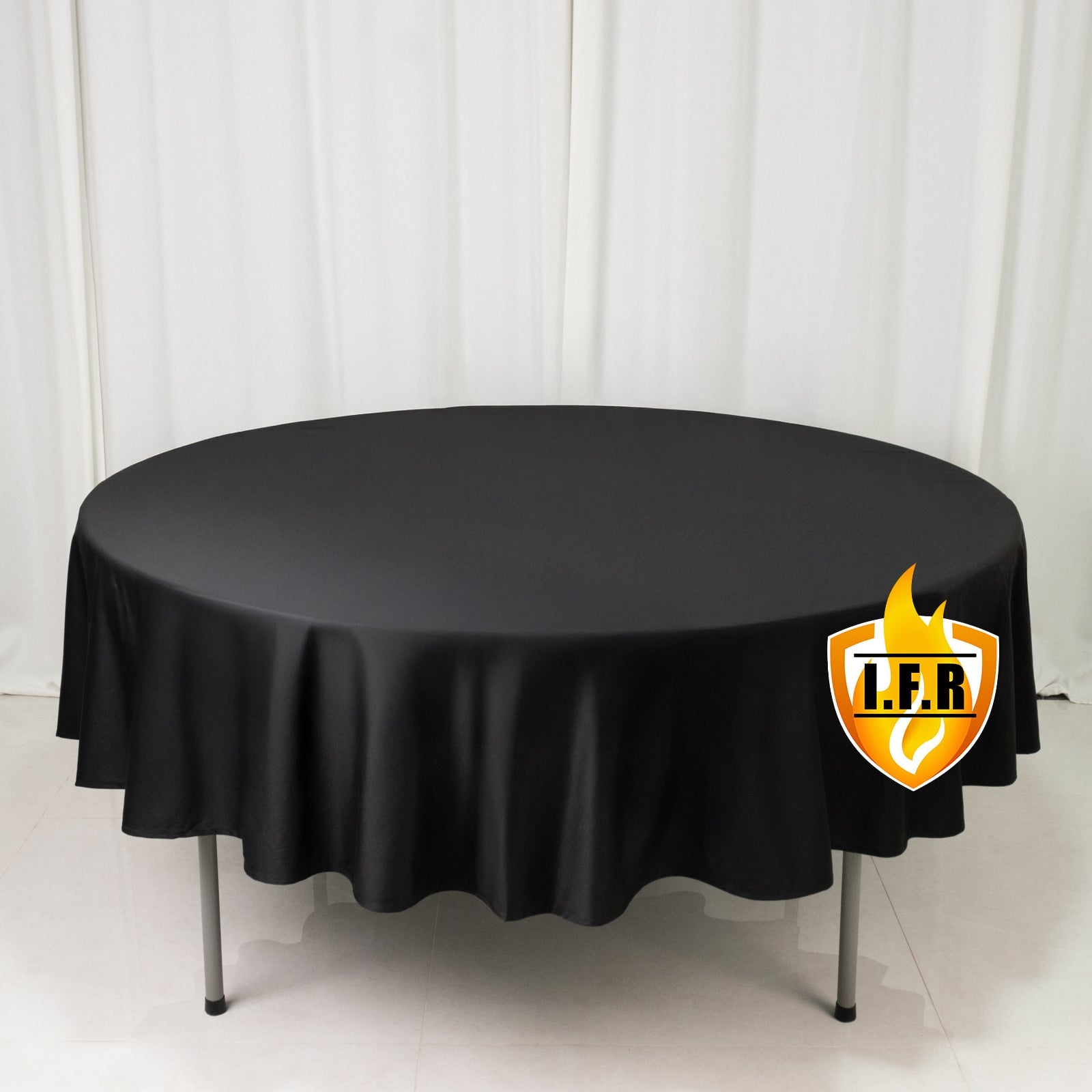 Fire Retardant Scuba Tablecloth – 90" Round Black, Wrinkle Free, Stain Resistant Polyester Cover