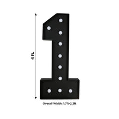 Giant LED Marquee Light Up Number "1", Black 4ft Pre-Cut Foam Board with 10 Warm White Battery Operated LEDs, Glue Gun and Sticks