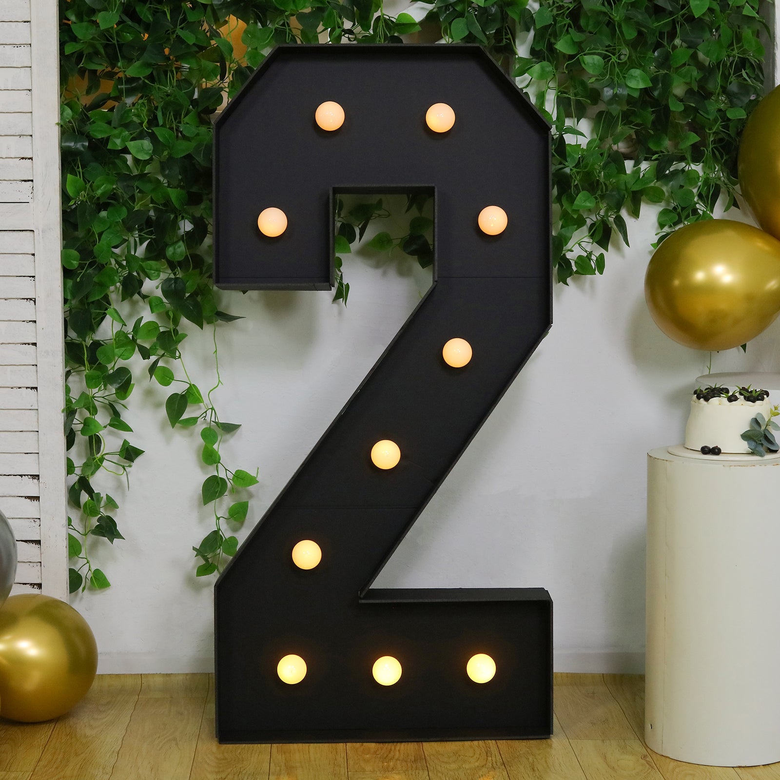 Giant LED Marquee Light Up Number "2", Black 4ft Pre-Cut Foam Board with 10 Warm White Battery Operated LEDs, Glue Gun and Sticks